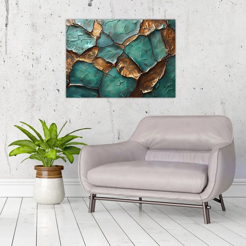 Obraz - Zielono-złoty obraz (70x50 cm)