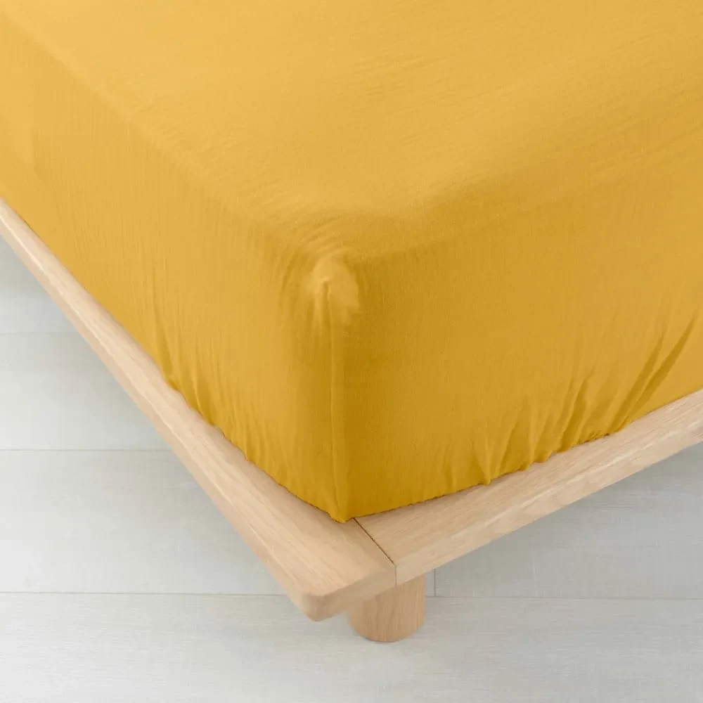 Żółte prześcieradło muślinowe z gumką 160x200 cm Angelia – douceur d'intérieur