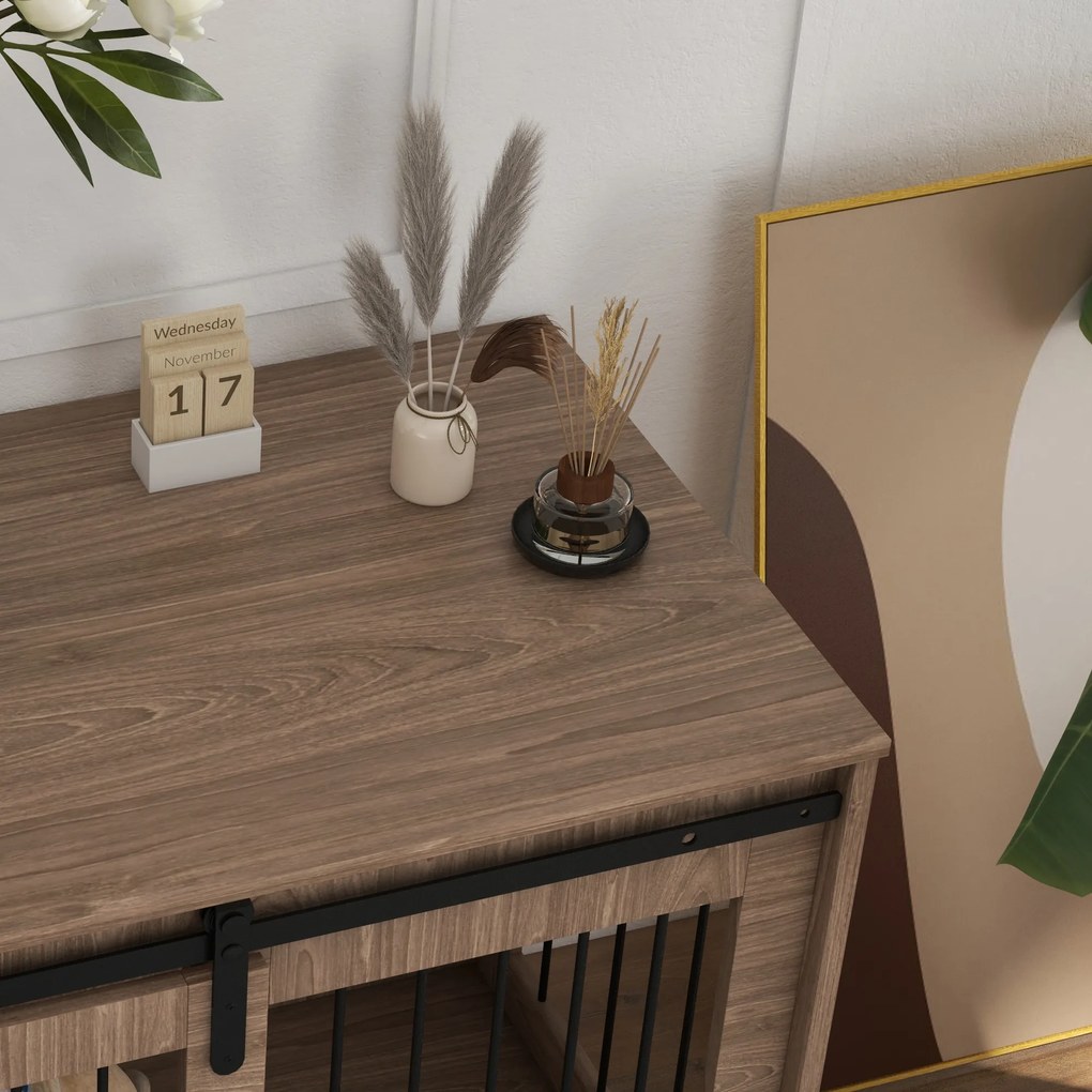 Klatka dla psów PawHut klatka dla dużych psów drewna 98x58x61 cm zamykana rustykalny design wygląd drewna orzech czarny | Aosom PL