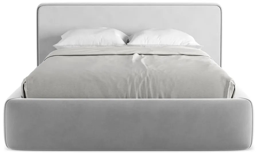 Szare tapicerowane łóżko dwuosobowe ze schowkiem i stelażem 140x200 cm Kiana – Makamii