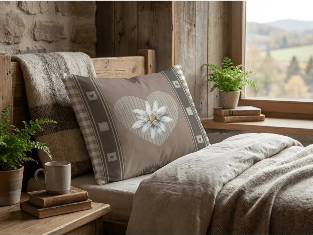 Polibawełniana poszewka na poduszkę HEART RETRO POLY 50x70 cm, brązowy