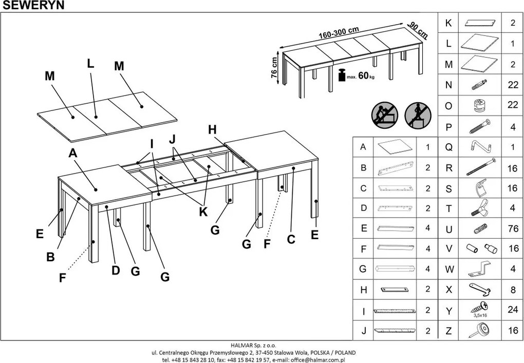Rozkładany stół do jadalni Seweryn