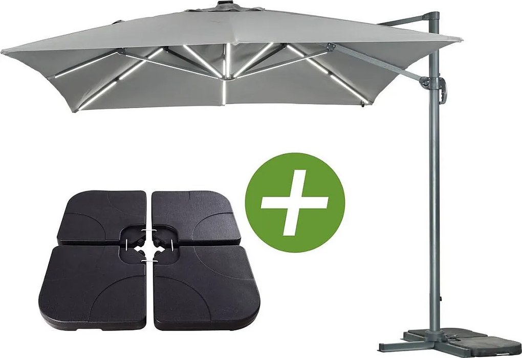 Parasol ogrodowy "Sun 3 Luxe" - Światła LED - Kwadratowy - 3 x 3 m - Szary - Obciążniki w zestawie