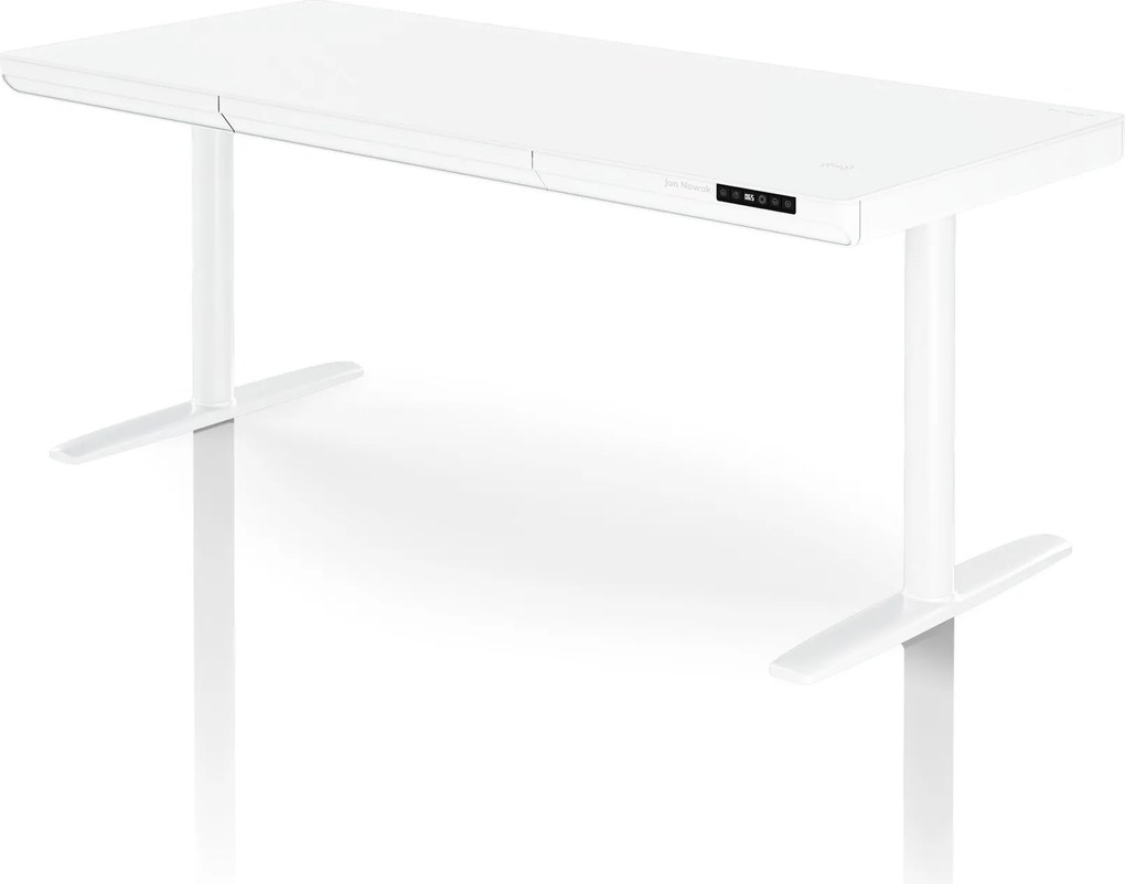 Biurko elektryczne sit-stand z szufladą i ładowarką bezprzewodową Qi białe, 1600 mm: ELLIS