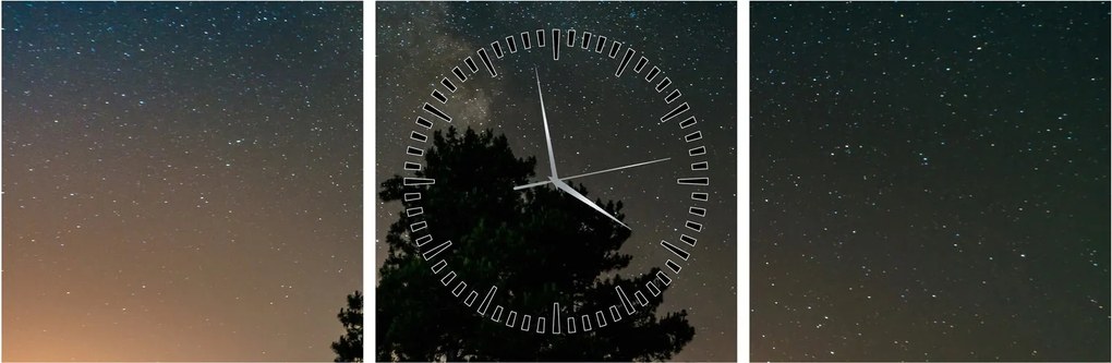 Obraz nocnego nieba z drzewami (z zegarem) (90x30 cm)