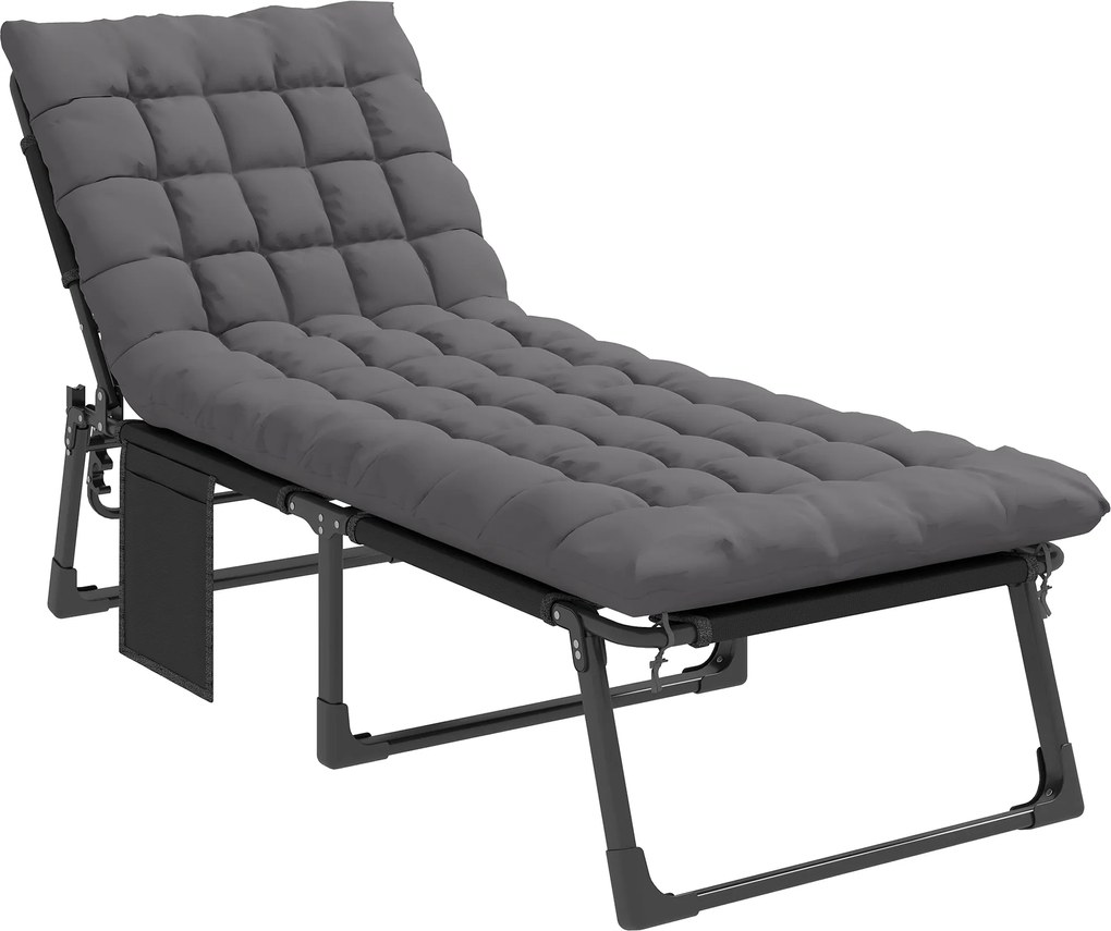 Outsunny Leżanka składana szeroka leżanka ogrodowa z 5-stopniowo regulowanym oparciem, wyściełaną matą, zagłówkiem, kieszenią boczną | Aosom PL