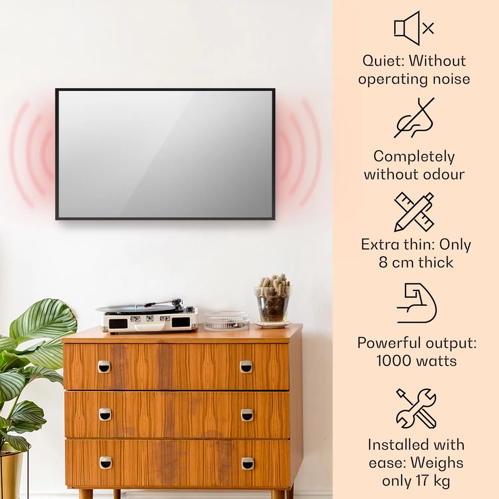 Klarstein La Palma Smart 1000W 120x60cm Panel na podczerwień lustro Czarny