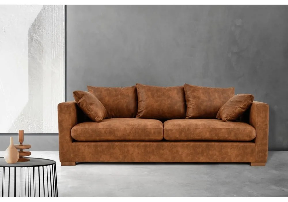 Koniakowa sofa z imitacji skóry 225 cm Hamburg – Scandic