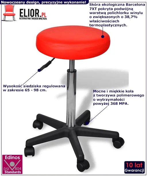 Komplet dwóch czerwonych taboretów na kółkach W2-H90