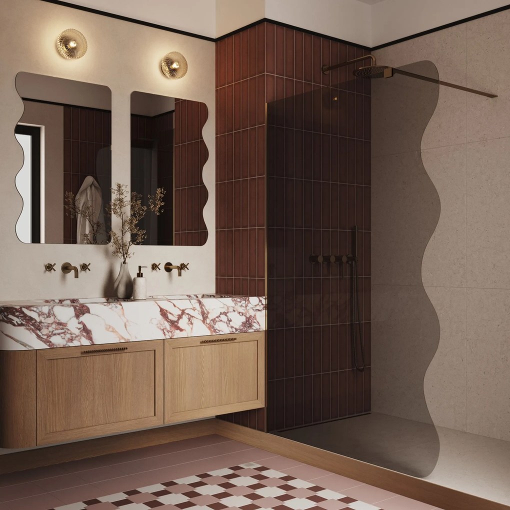 Ścianka prysznicowa Walk in fix szkło grafitowe falowane 8mm MOLIS Wave Grafit MASSI | Różne rozmiary : Kolor profili kabiny - złoty szczotkowany, Szerokość ścianki - 120 cm, Typ montażu - WALK in FIX (Do ściany)