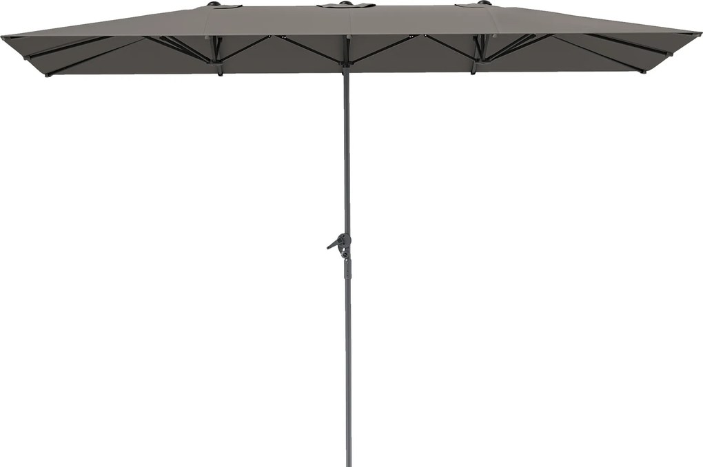 Outsunny Podwójny parasol, 451 x 264 cm Parasol z systemem korbkowym, 12 metalowych prętów, Maszt aluminiowy, Ciemnoszary