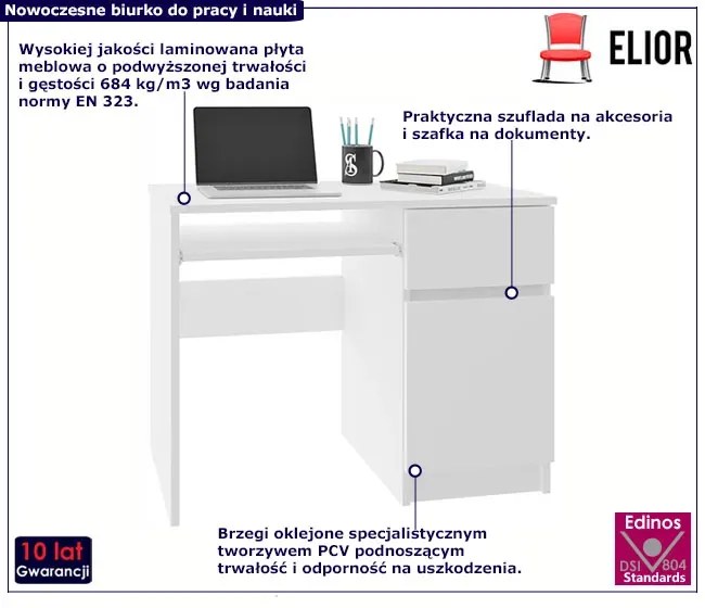Białe biurko z szufladą i szafką - Elwo