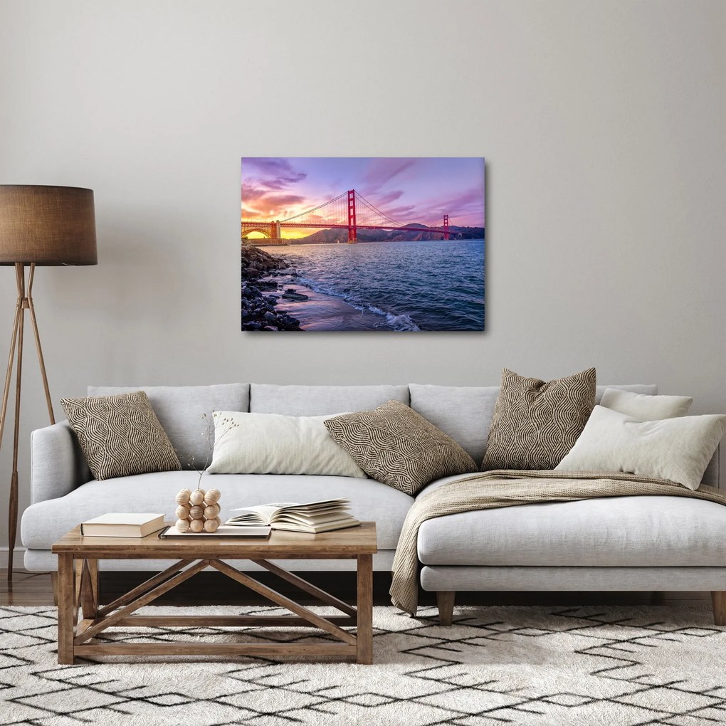 Obraz mostu z zachodem słońca (70x50 cm)