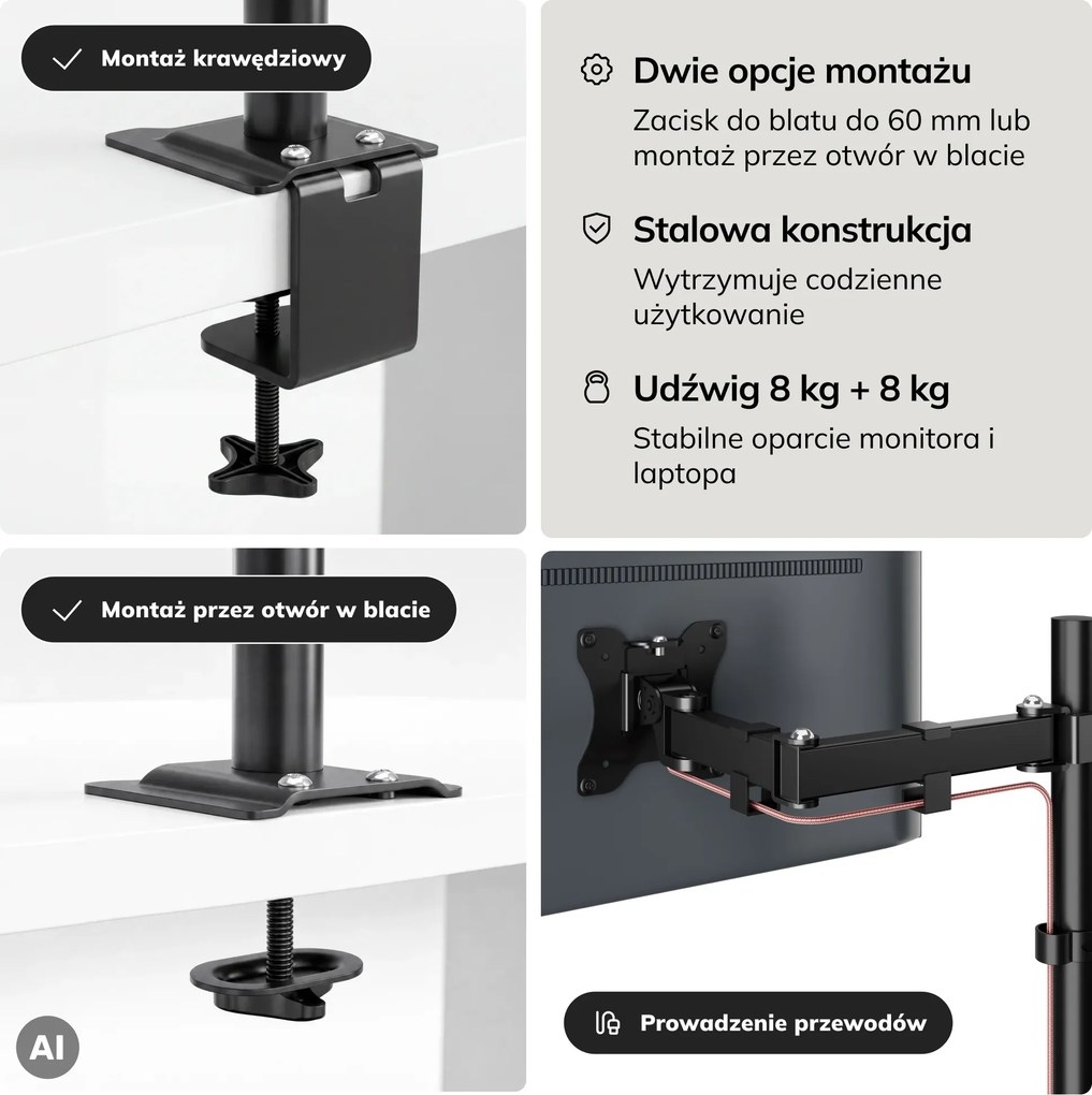 Uchwyt na monitor i laptop 2 w 1 czarny: MARK