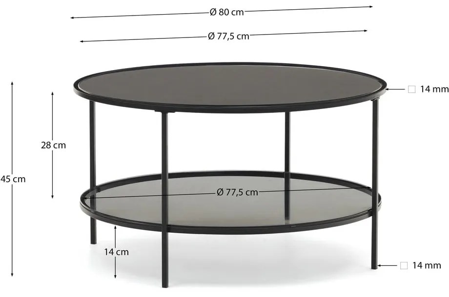 Czarny okrągły stolik ze szklanym blatem ø 80 cm Gilda – Kave Home