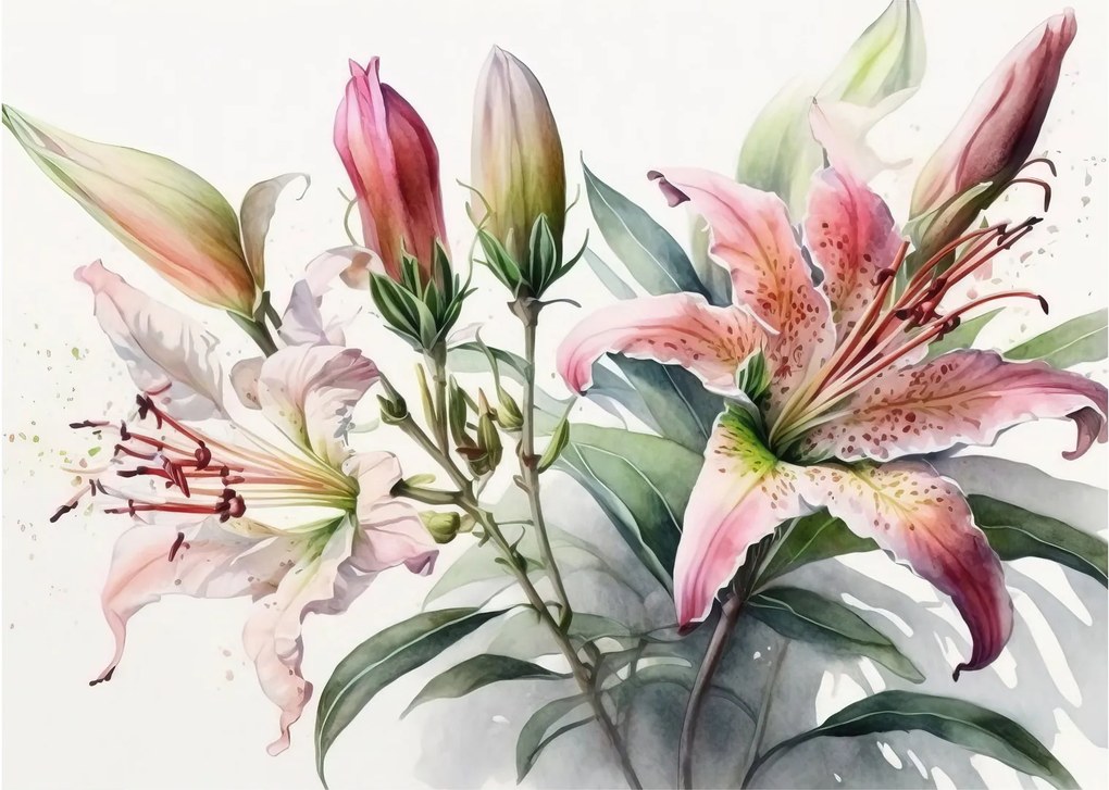 Obraz - Lilie, ilustracje (70x50 cm)