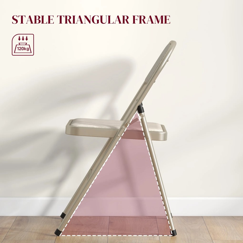 Zestaw 4 krzeseł składanych HOMCOM — stalowy stelaż, lnopodobne obicie, beżowe