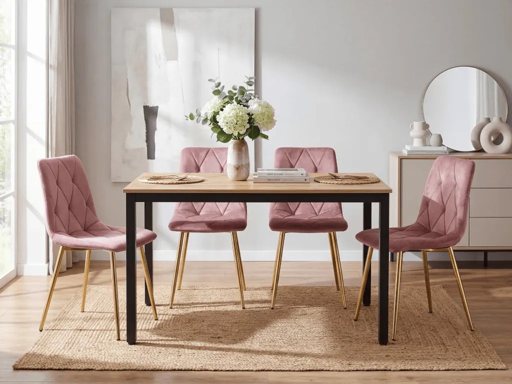 Różowe aksamitne krzesło jadalniane LIBRA ze złotymi nogami