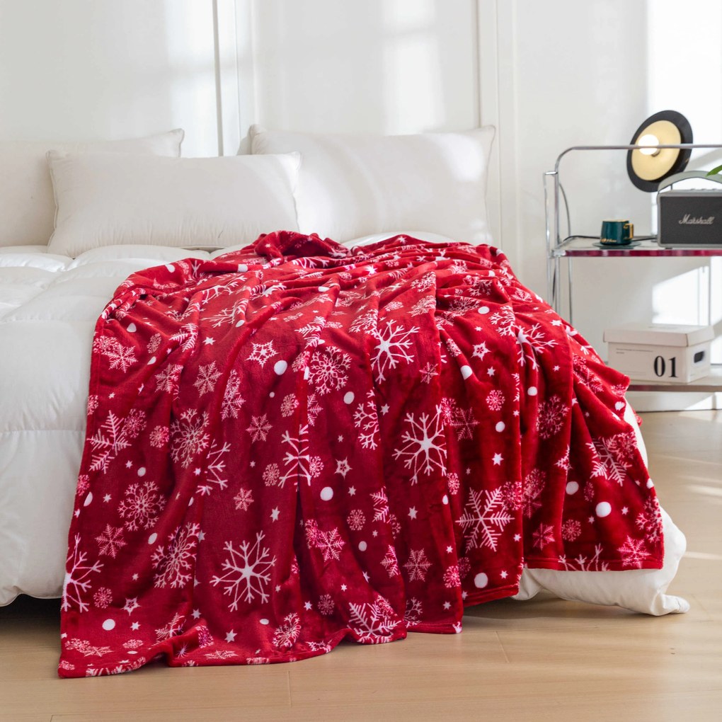 Czerwony świąteczny mikropluszowy koc SNOWFALL Rozmiar: 150 x 200 cm