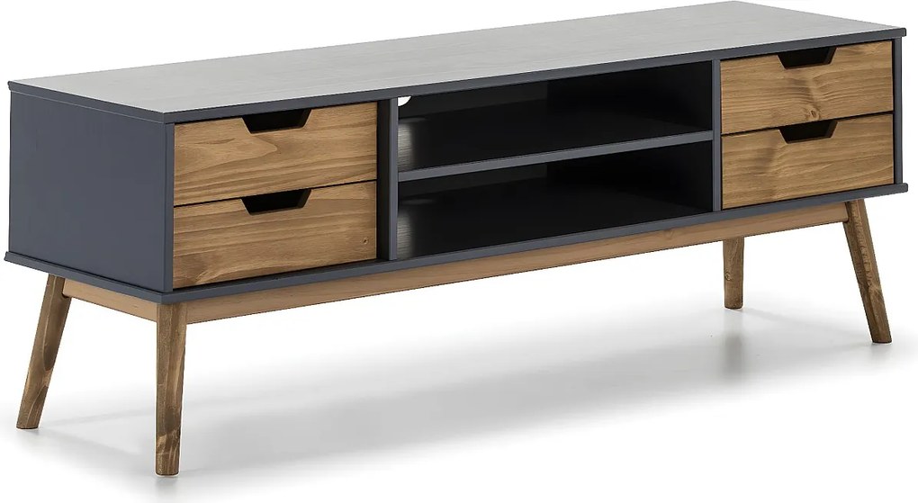 Kolumna RTV Java 1 drzwi i 2 szuflady koloru szarego, 140 cm.