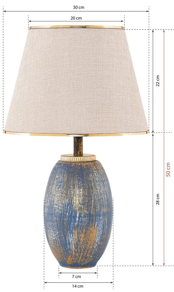 Lampa stołowa w niebiesko-kremowym kolorze z tekstylnym kloszem (wysokość 50 cm) Yakamoz – Opviq lights