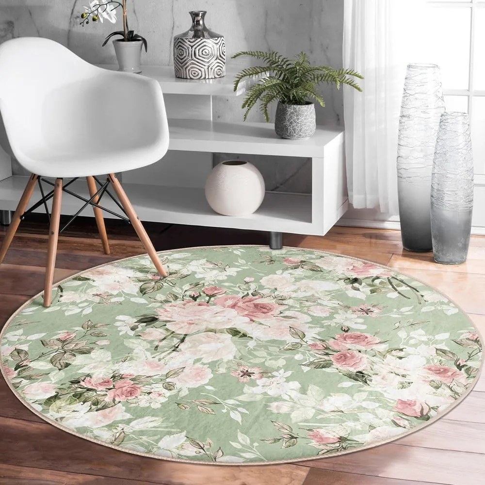 Jasnozielony okrągły dywan odpowiedni do prania i robotów sprzątających ø 120 cm Comfort – Mila Home