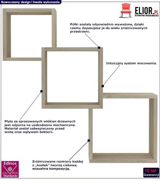 Zestaw modułowych półek ściennych w kolorze dębu L4-R06