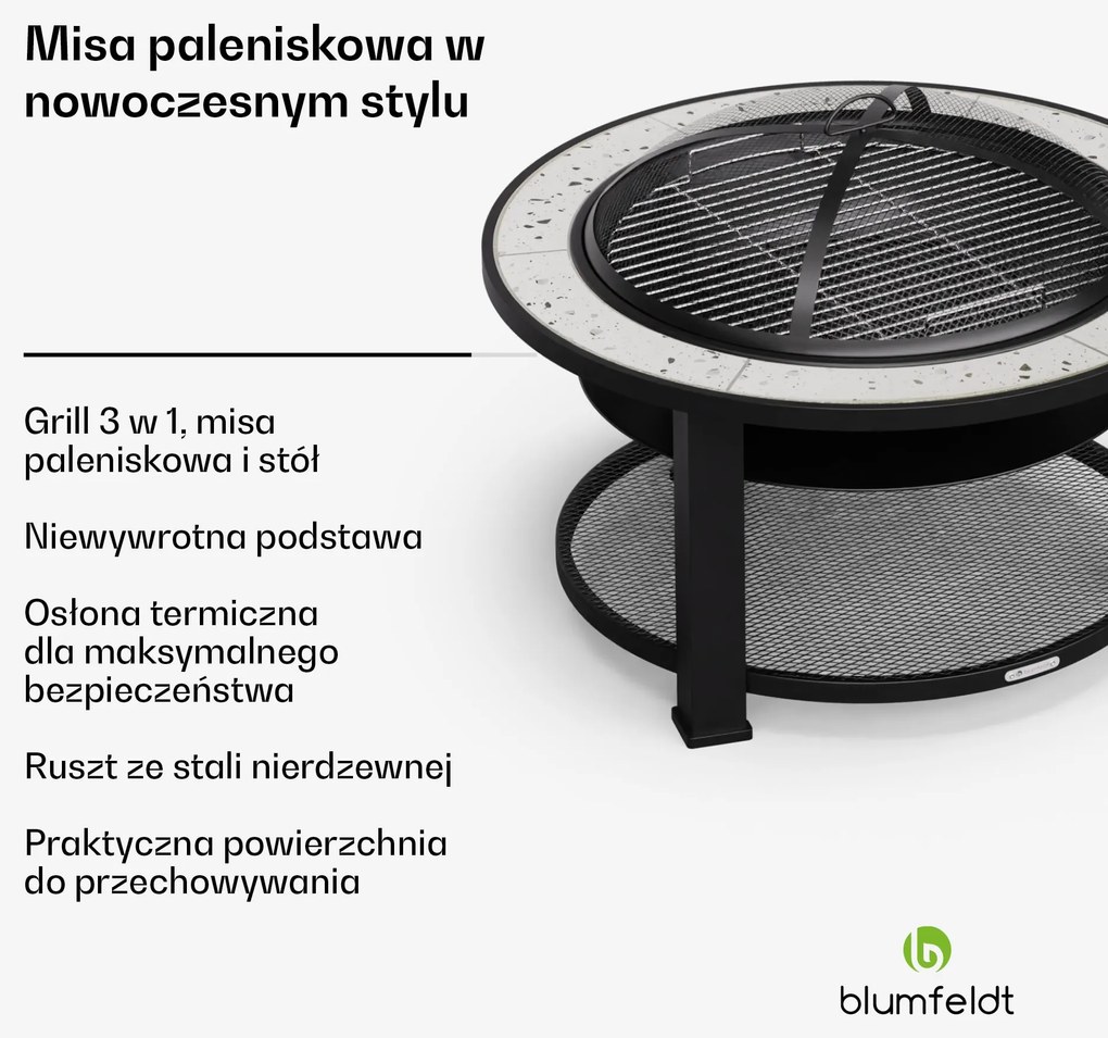 Blumfeldt Merano 80cm Niskie Palenisko z grillem Jasnoszary