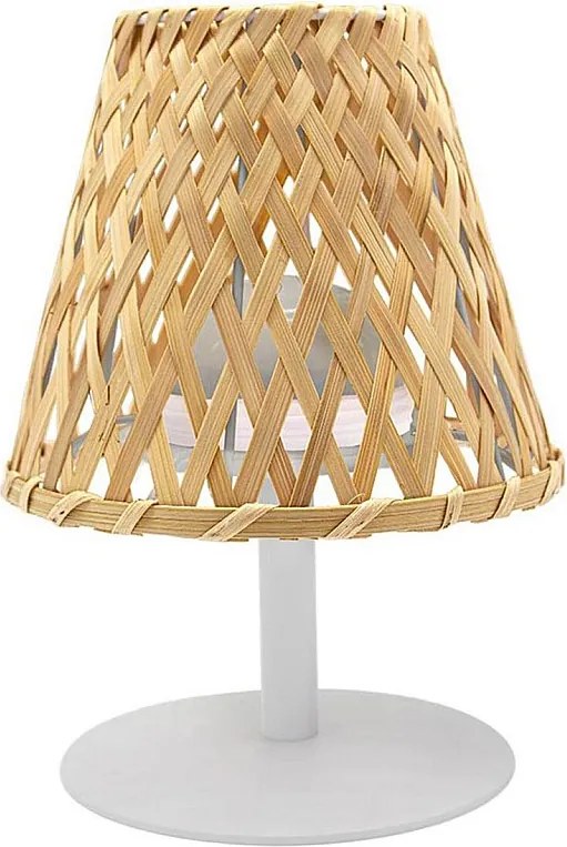 Bezprzewodowa lampa stołowa IBIZA 26 cm pleciony bambus LED ciepła/zimna biel ściemnialna IP44