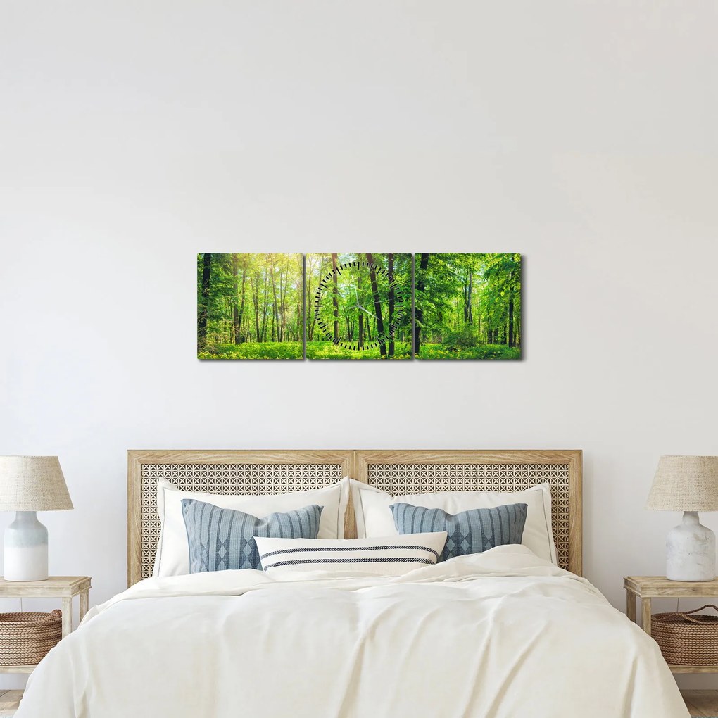 Obraz - Wiosenny las liściasty (z zegarem) (90x30 cm)