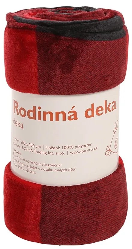 Koc rodzinny Karo czerwono-czarny, 200 x 300 cm