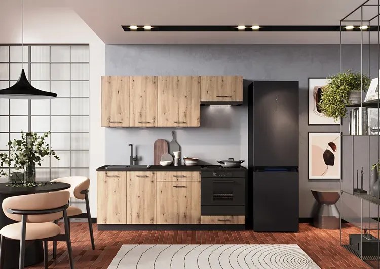Komplet mebli kuchennych grafit + dąb artisan N1-F80