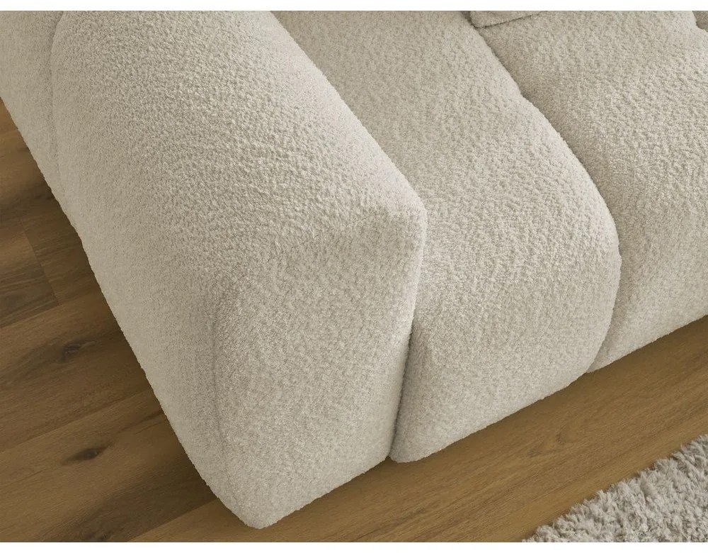 Beżowy rozkładany/ze schowkiem narożnik z materiału bouclé (prawostronny/z szezlongiem) Roxelane – Bobochic Paris