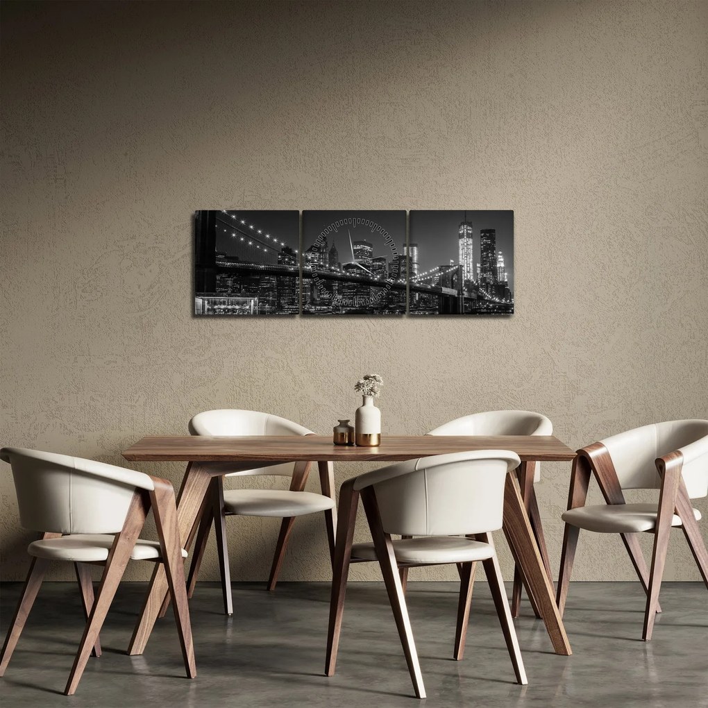 Obraz mostu Brooklyn Bridge w Nowym Jorku (z zegarem) (90x30 cm)