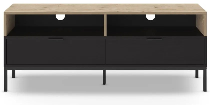 Czarna szafka pod TV w dekorze dębu 140x55 cm Marion – Marckeric