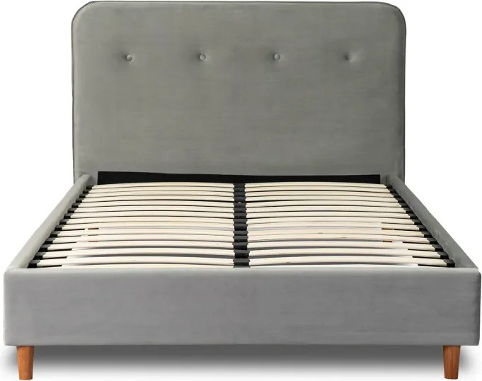 Łóżko Tapicerowane 120x200 cm ze Stelażem Jednoosobowe DENNIS Jasnoszare Welurowe