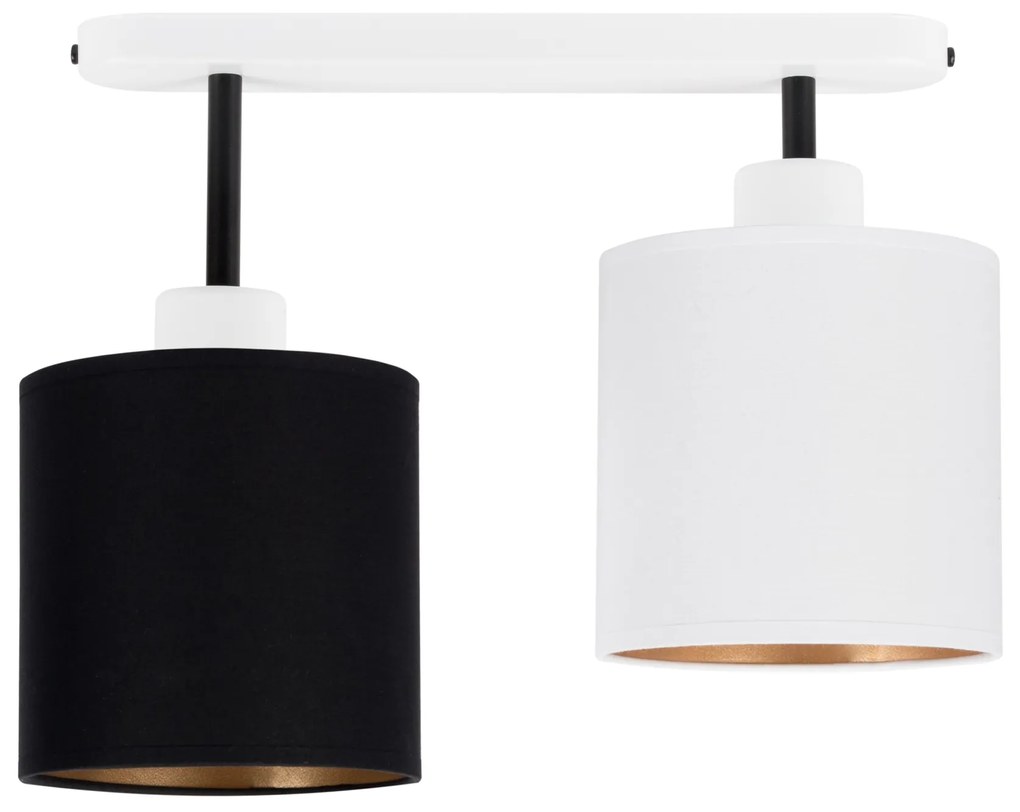 Lampa sufitowa biała dwupunktowy spot z czarno-białymi abażurami C-330