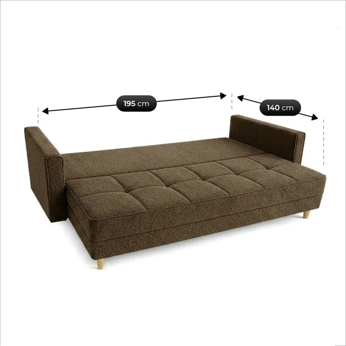 Sofa z Funkcją Spania LONAR Brązowa Boucle Nowoczesna