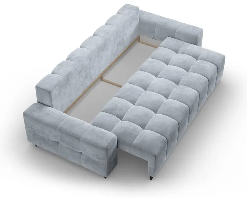 Jasnoniebieska aksamitna rozkładana sofa ze schowkiem 250 cm Wicklow – Cosmopolitan Design