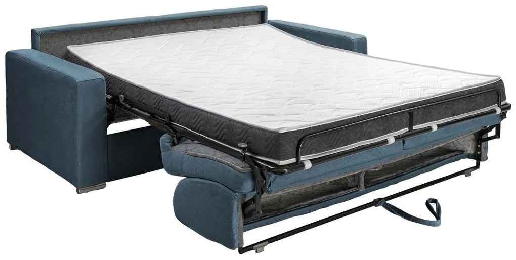 Kanapa 4-osobowa z ekspresowym mechanizmem rozkładania z weluru CALITO - Granatowy - Wymiary miejsca do spania: 160 cm - Materac 14 cm z pamięcią kształtu