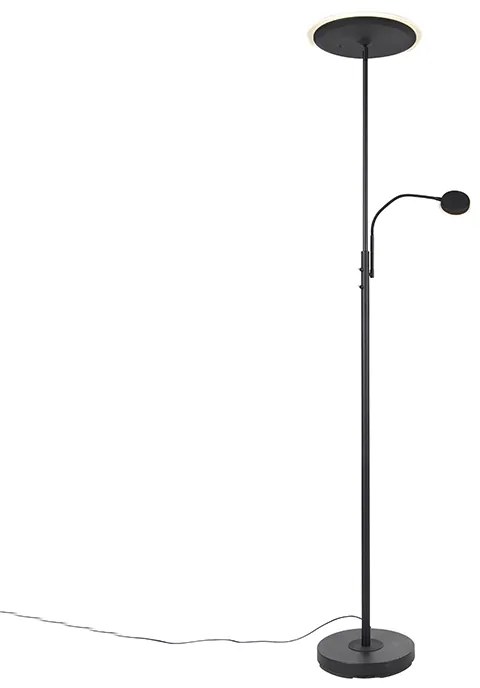 Nowoczesna lampa podłogowa czarna z wbudowanym LED z możliwością ściemniania i ramieniem do czytania - Strela Nowoczesny Oswietlenie wewnetrzne
