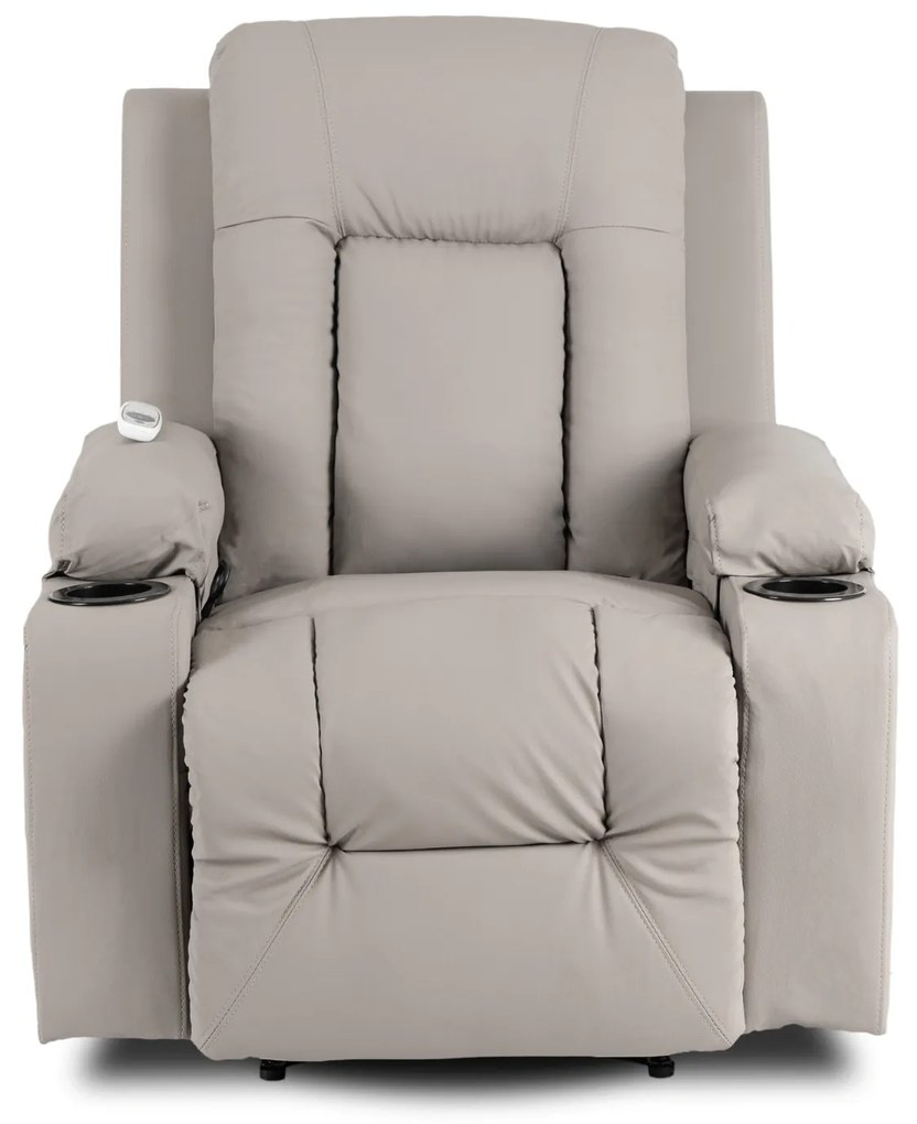 Fotel Masujący BOX Rozkładany Wypoczynkowy z Podnóżkiem Szary Ekoskóra Nowoczesny