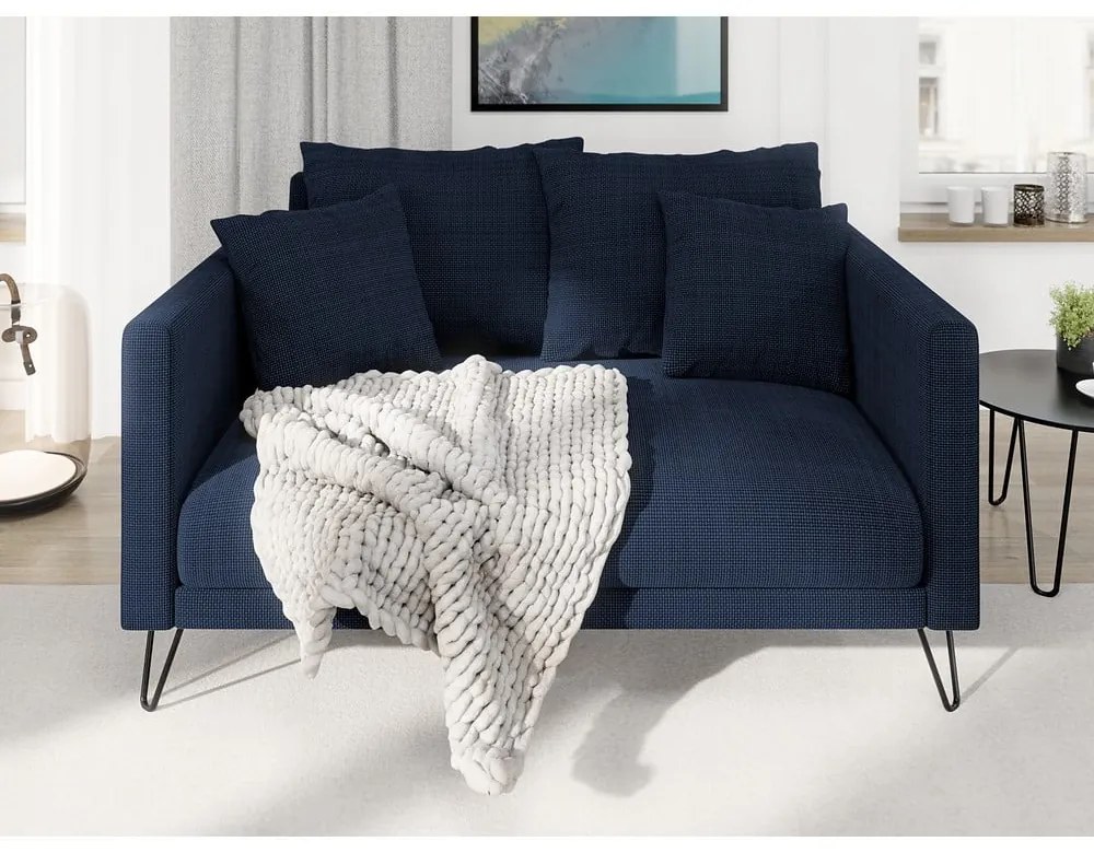 Ciemnoniebieska sofa z tkaniny szenilowej 140 cm Freya – Ropez