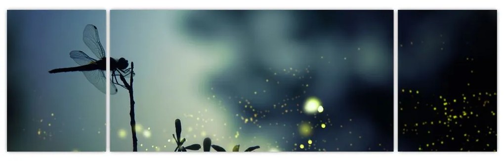 Obraz - Ważka w błyszczącej nocy (170x50 cm)