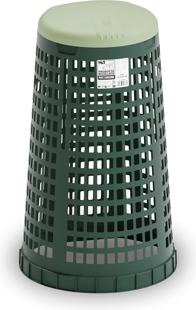 Plastikowy kosz na worki na odpady 120 l, zielony, zielone wieko