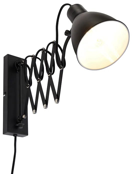 Industrialna lampa ścienna czarna z regulowanym ramieniem - MerlePrzemysłowy Oswietlenie wewnetrzne