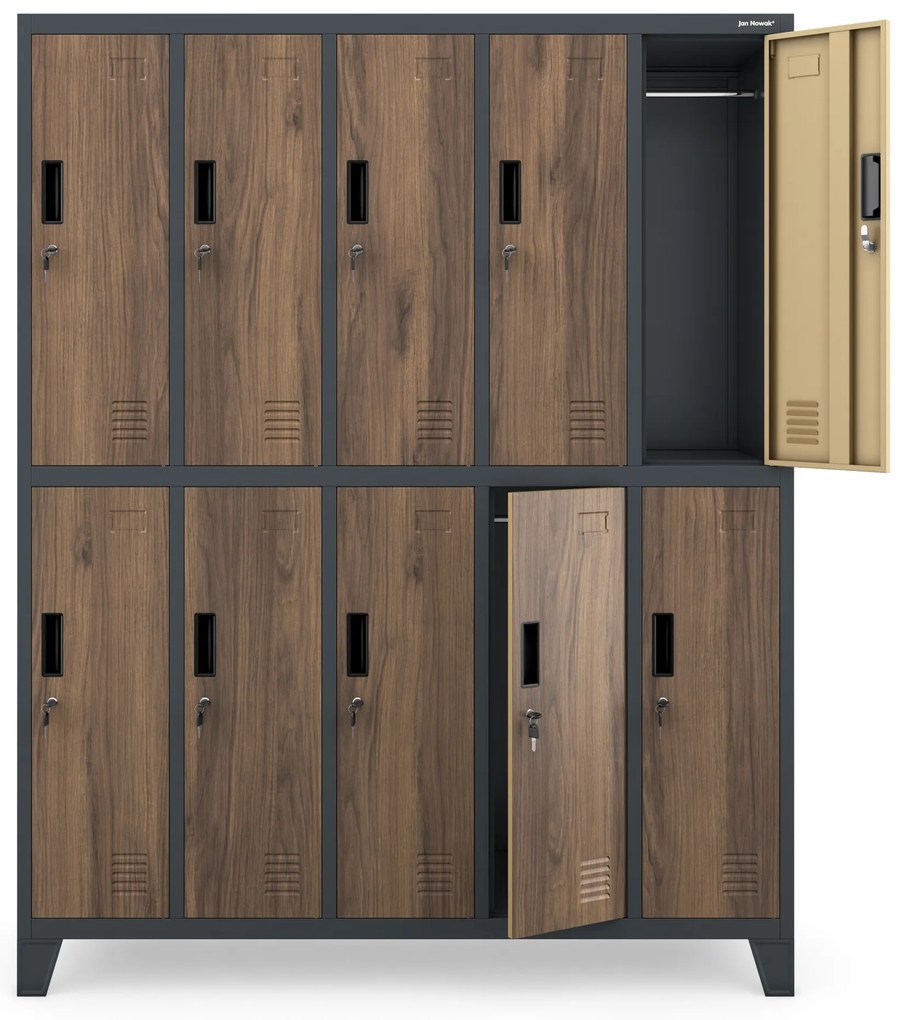 Szafa socjalna 10-drzwiowa BARTEK, 1360 x 1720 x 450 mm, Eco Design: antracytowa/ orzech