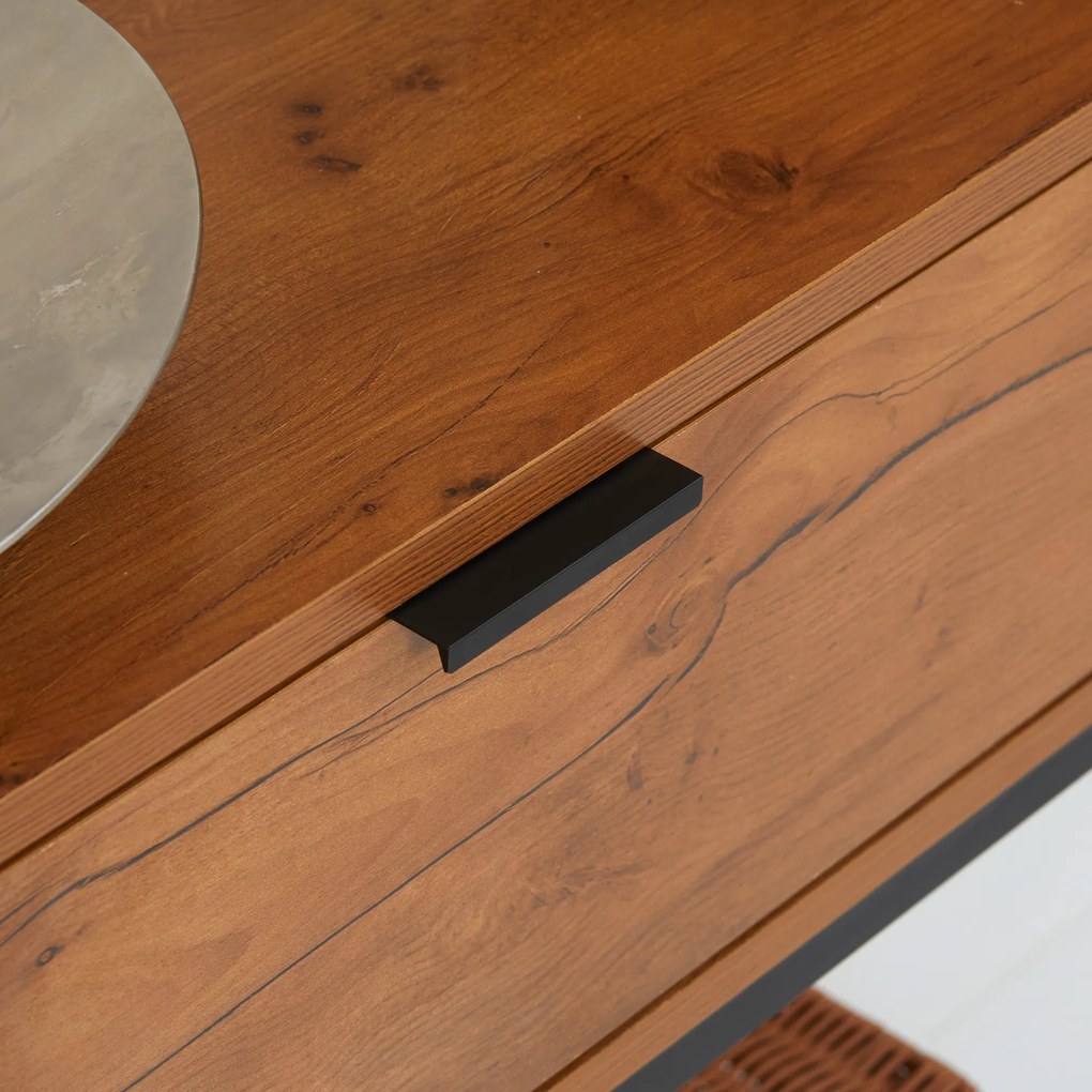 HOMCOM Stół konsolowy w stylu przemysłowym, stolik przyścienny, kredens, 1 szuflada, Brąz + Czarny