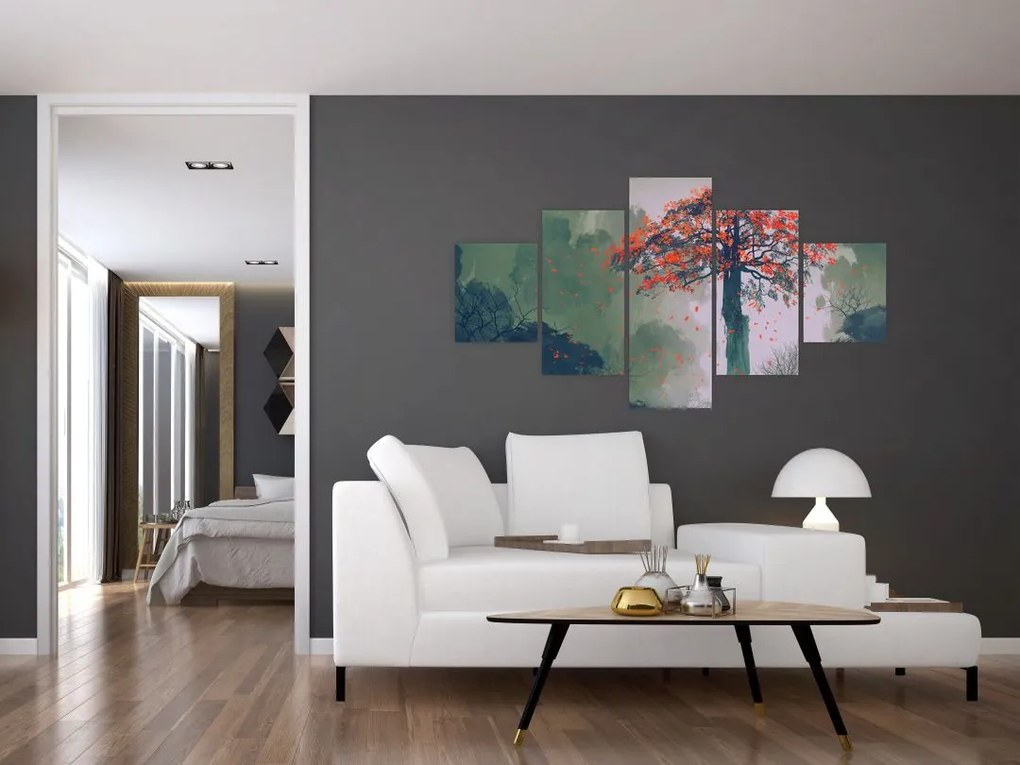 Obraz samotnego czerwonego drzewa (125x70 cm)