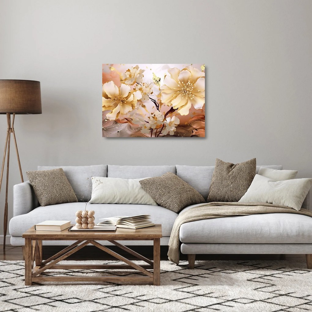 Obraz na szkle - Złote kwiaty (70x50 cm)
